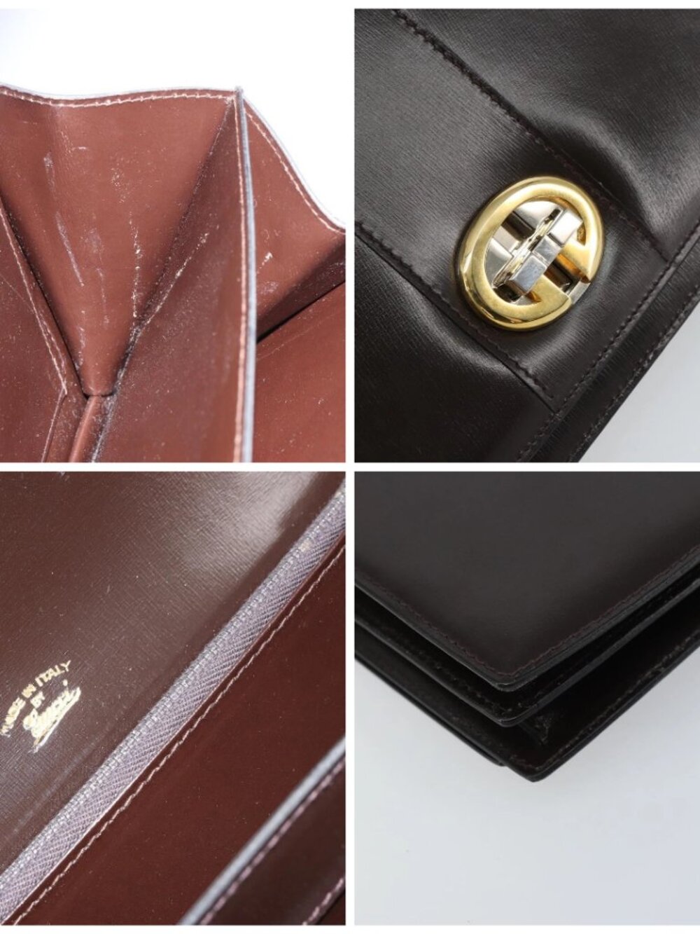 GUCCI Shoulder Bag Leather Dark Brown Gold Auth - Picture 13 of 16